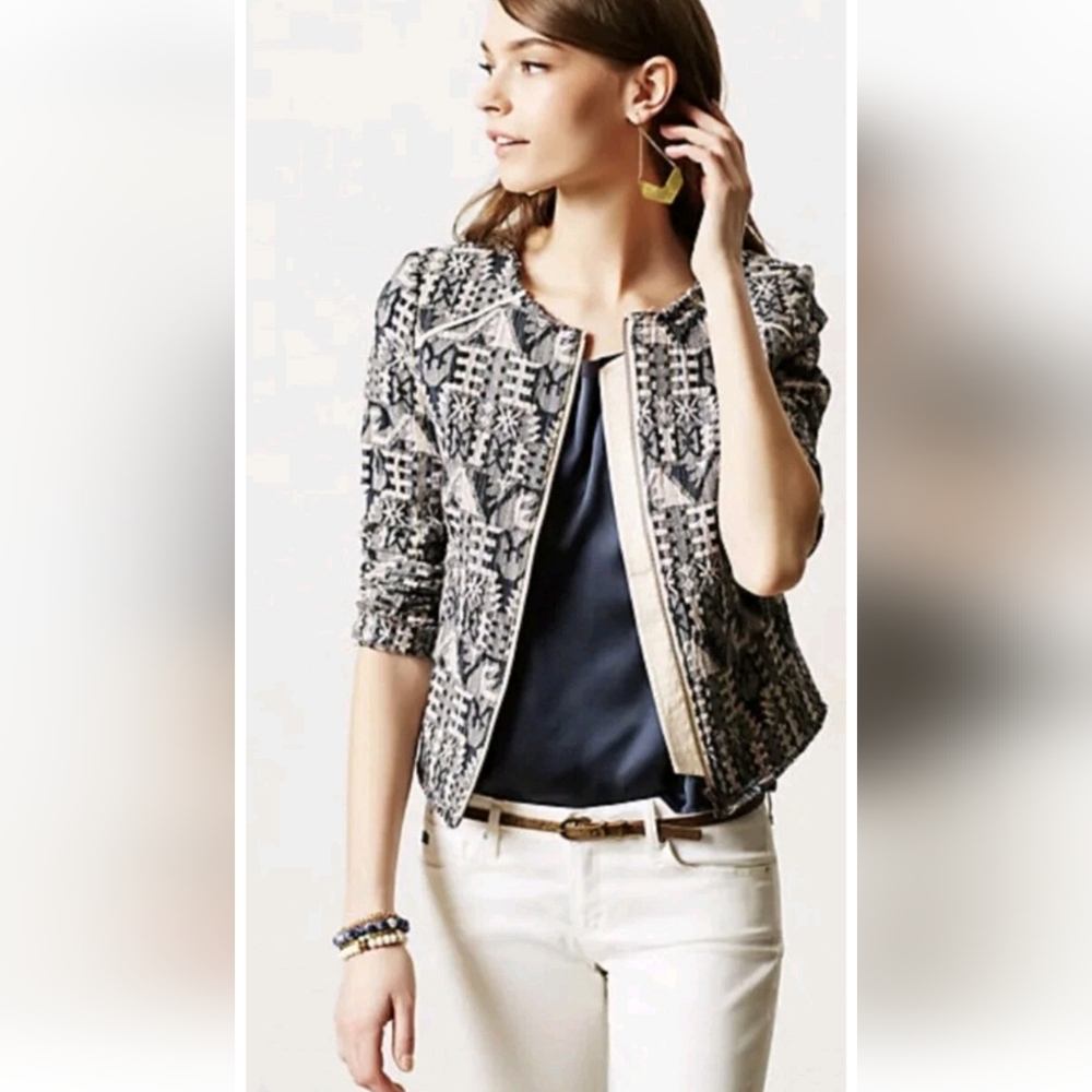 Anthropologie Hei Hei Faifo Aztec Jacquard Jacket Blazer Womens Size 6 Full Zip